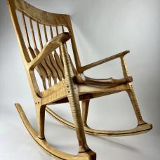 Sculpted Straight Back Rocking Chair in Fiddleback Maple with Wenge accents