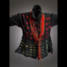 bubble silk with appliques and color removal. Scarf hand dyed with applique.