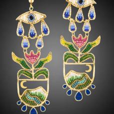 18k Gold Filled metal framed interwoven with Glass Seed Beads. Set with Lapis.