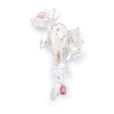 squirrel skull  green diamonds  pink sapphires  apophyllite  silver. Cast Carolina spice bush. Cast and fabricated.