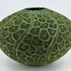 Maple wood  turned  carved pyrography textured  India ink  acrylics