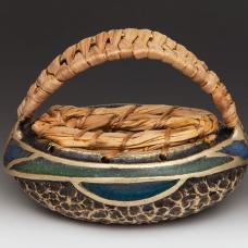 Cast bronze basket from coiled and woven sweet grass