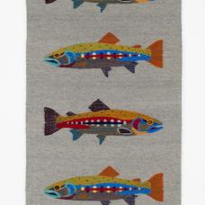 handweaving depicting 4 colorful fish in a neat stack