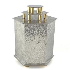 A modern and contemporary styled box that is handcrafted in Pennsylvania from pewter and brass. Exquisitely crafted using three of my most popular textures. Textures are embossed using roll printing.