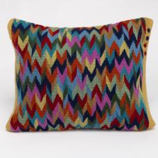 HANDWOVEN PILLOWCASE with multicolored chevron pattern SIGNED WITH FOUR DOTS.