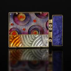 18k and 24k gold  enamel  lapis lazuli  diamonds. Hand fabricated gold work  cloisonné and basse-taille enamel techniques.