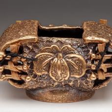 Cast basket with twined sweet grass and silk