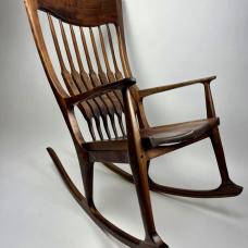 Sculpted Curved Back Rocking Chair in Walnut with Wenge accents