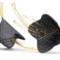 Xinia Guan Necklace: Bloosm III  2020 Sterling silver  black patina  24k gold plated Argentium silver. 24 x 31 x 8 cm