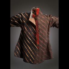 cotton fabric that has been color removed with a stripe design.