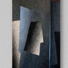 This shawl illustrates how my designs are pieced together from independently treated fabrics. Using this piece-meal approach  i am able to put the shawl together like a large-pane Mosaic with each component panel cut to fit the final composition.