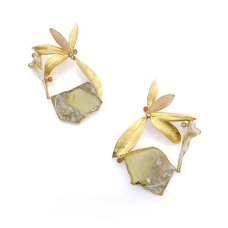 Wello opal  opposum vertebra  mouse ribs  orange sapphires  amber  18k yellow gold over silver. Lost wax cast and fabricated.