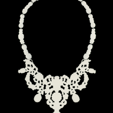 Necklace hand-pierced from 20g brass then powder coated cream. Necklace design inspired by images found in historical jewelry.