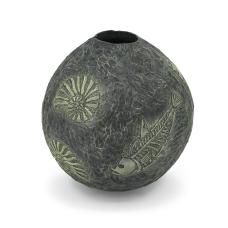 Cherry vessel  turned  carved  textured  pyrography  acrylic paints