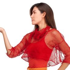 Cropped topt and scarf knit with silk stainless steel thread. It is transparent and beautiful to layer.