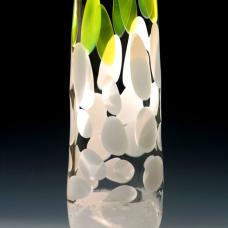 Blown glass form with bubble incalmo  white dot murrinis and a crown of citron dots.