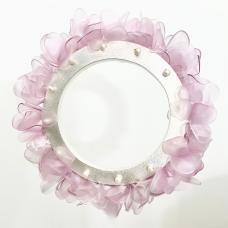metal cuff bracelet with pink petal-like beads