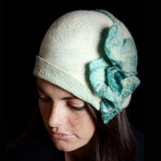 snug felted hat with large statement flower