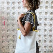 white tote bag with yellow accents