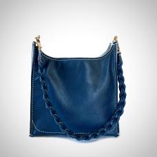 blue leather bag with braided strap