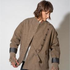 asymmetric jacket with leather distressed cuffsa